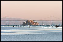 Alcatraz Island and Bay Bridge, sunset. San Francisco, California, USA ( color)