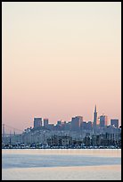 Sausalito houseboats and San Francisco skyline, sunset. San Francisco, California, USA ( color)