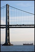 Bay Bridge and tanker,  morning. San Francisco, California, USA (color)