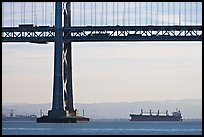 Tanker ship and Bay Bridge,  morning. San Francisco, California, USA