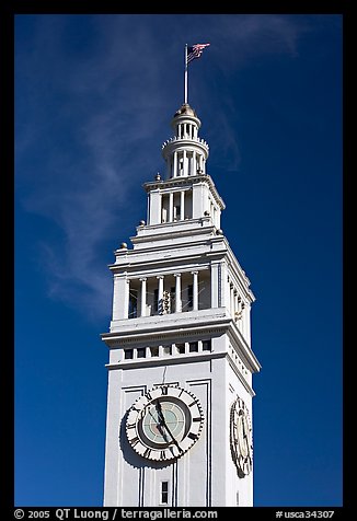 Clock tower of the Ferry building, 204 foot tall. San Francisco, California, USA (color)