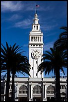 Clock tower of the Ferry building, modeled after the  Seville Cathedral. San Francisco, California, USA (color)