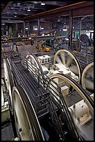 Cable winding machinery in the Cable-car powerhouse. San Francisco, California, USA (color)