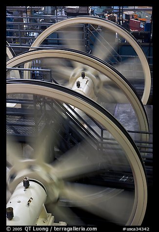 Wheels of cable winding machine. San Francisco, California, USA