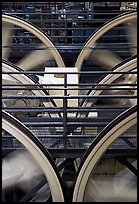 Wheels of cable winding machine in rotation. San Francisco, California, USA (color)