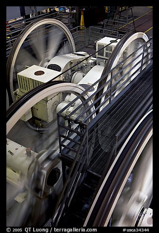 Cable winding machine in the cable-car barn. San Francisco, California, USA