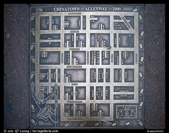 Alleyway map of Chinatown. San Francisco, California, USA