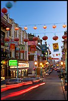 Grant Street at dusk,  Chinatown. San Francisco, California, USA (color)
