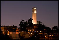 Coit Tower and Telegraph Hill at night. San Francisco, California, USA (color)
