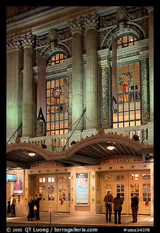 Geary Theatre at night. San Francisco, California, USA