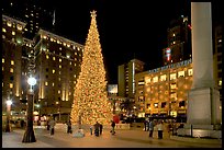 Christmas tree on Union Square at night. San Francisco, California, USA