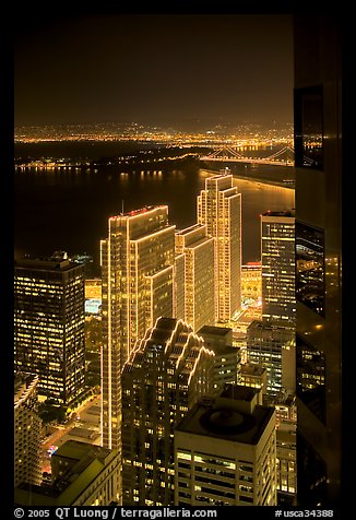 Embarcadero Centre seen from above at night. San Francisco, California, USA