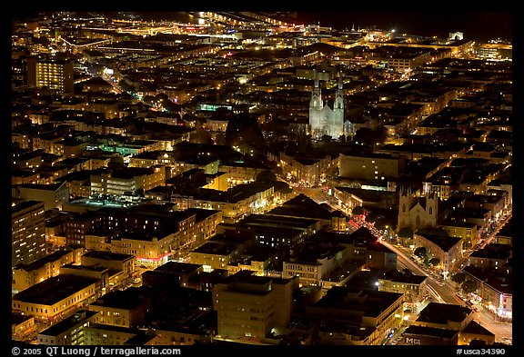 Above view of North Beach at night. San Francisco, California, USA (color)