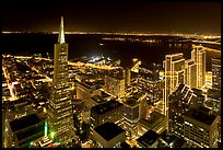 Transamerica Pyramid and Embarcadero Center from above at night. San Francisco, California, USA