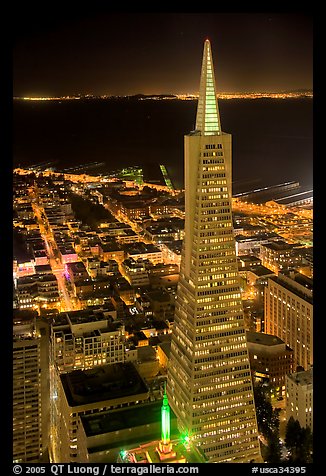 Transamerica Pyramid at night from the Carnelian Room. San Francisco, California, USA (color)