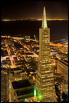 Transamerica Pyramid at night from the Carnelian Room. San Francisco, California, USA (color)