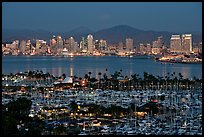 Marina and skyline at night. San Diego, California, USA (color)