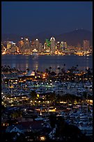 San Diego Yacht Club and skyline at night. San Diego, California, USA