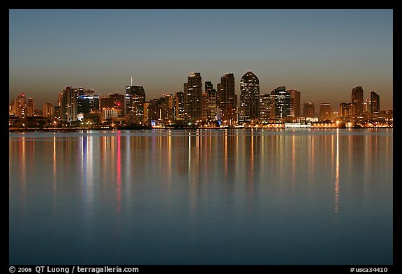 Skyline from Harbor Island, dawn. San Diego, California, USA (color)