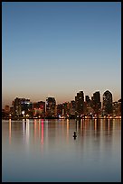 Skyline and reflections at dawn. San Diego, California, USA