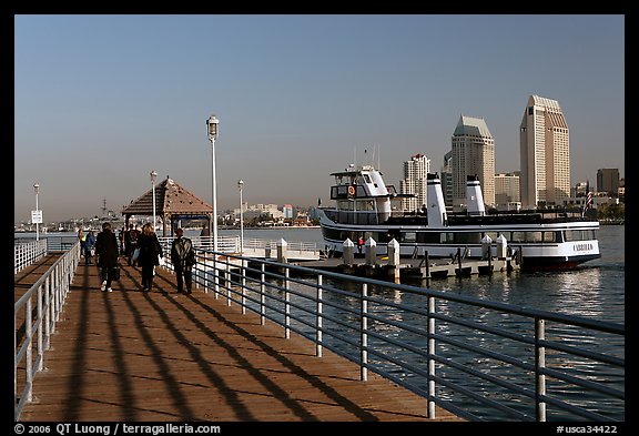 Pier, ferry, and skyline, Coronado. San Diego, California, USA