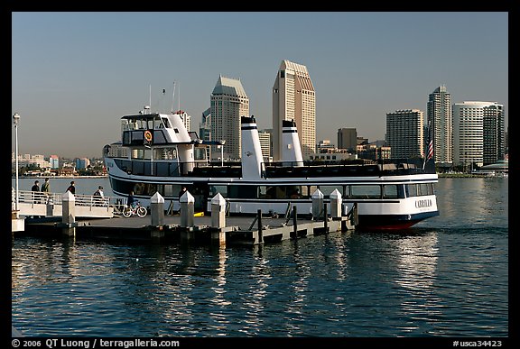 Ferry and skyline, Coronado. San Diego, California, USA (color)