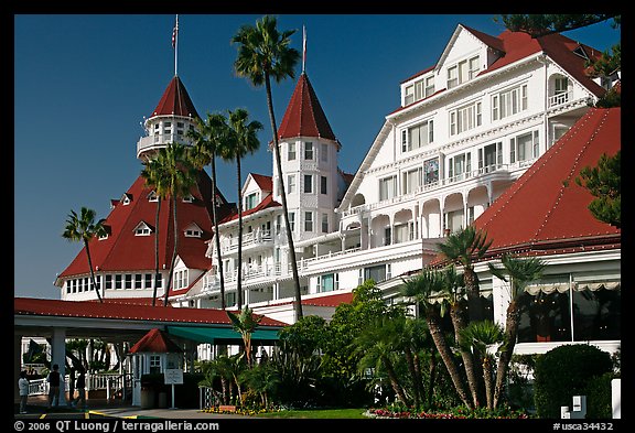 Facade of Hotel Del Coronado in victorian style. San Diego, California, USA