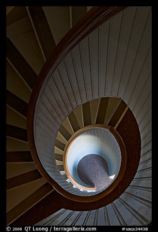 Spiral staircase inside Point Loma Lighthous. San Diego, California, USA