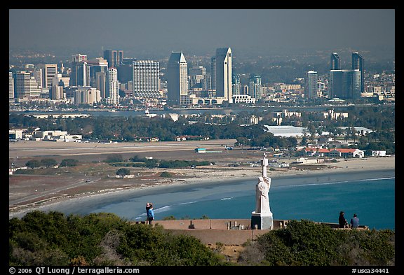 Cabrillo monument, navy base, and skyline. San Diego, California, USA