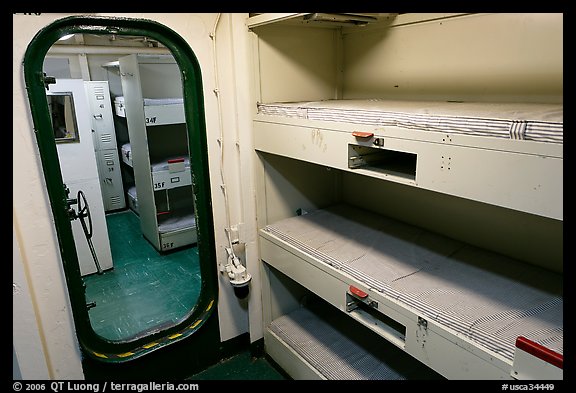 Berthing spaces, USS Midway. San Diego, California, USA (color)
