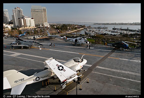 Flight deck and navy aircraft, USS Midway aircraft carrier. San Diego, California, USA