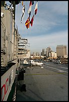 Flight deck seen from the island, San Diego Aircraft  carrier museum. San Diego, California, USA (color)