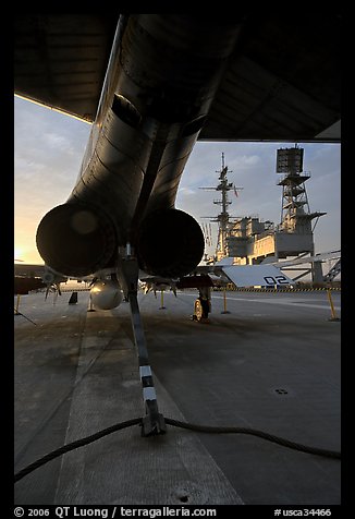 Aircraft with landing hook deployed, San Diego Aircraft  carrier museum. San Diego, California, USA (color)