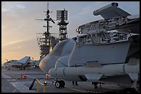 Aircaft with wings folded to save space, USS Midway aircraft carrier. San Diego, California, USA