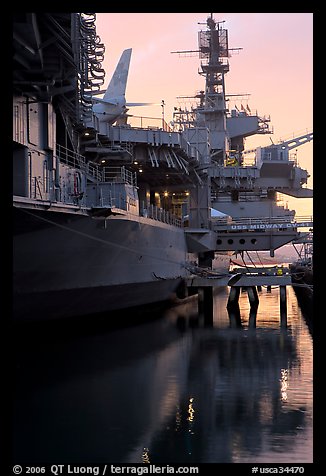 USS Midway aircraft carrier, sunset. San Diego, California, USA