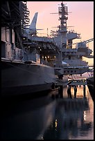 USS Midway aircraft carrier, sunset. San Diego, California, USA