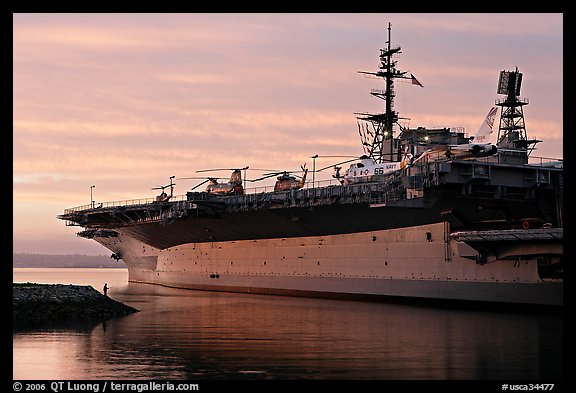 USS Midway at sunset. San Diego, California, USA (color)