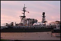 Aircraft and Island on the USS Midway, sunset. San Diego, California, USA