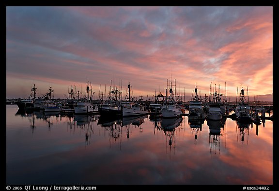 Fishing boats at sunset. San Diego, California, USA (color)