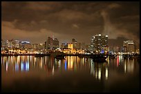 San Diego skyline from Harbor Drive, nite. San Diego, California, USA