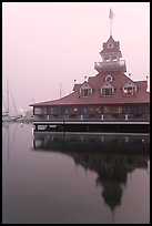 Boathouse restaurant in fog at sunrise, Coronado. San Diego, California, USA ( color)