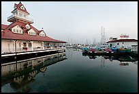 Period and modern boathouses, early morning, Coronado. San Diego, California, USA (color)