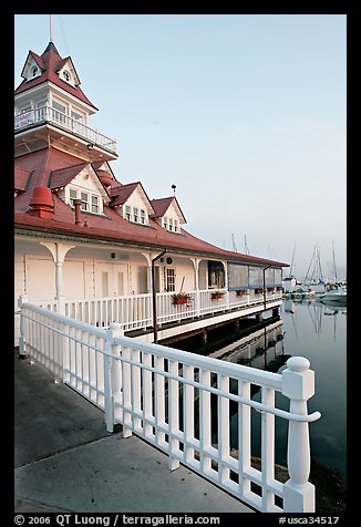 Fence and boathouse, Coronado. San Diego, California, USA