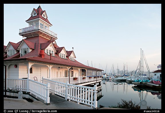 Boathouse and yachts, Coronado. San Diego, California, USA (color)
