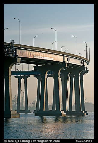 Section of Coronado-San Diego Bay Bridge seen from Coronado, early morning. San Diego, California, USA (color)