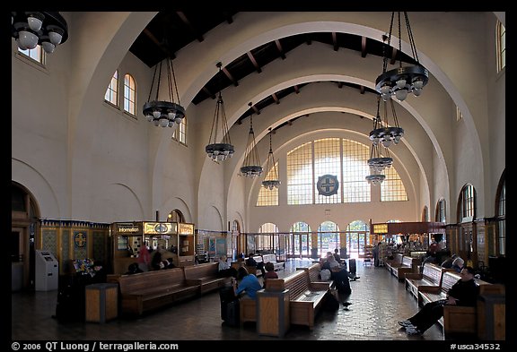 Vaulted ceiling,  waiting room of Santa Fe Depot. San Diego, California, USA (color)