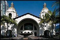 Santa Fe Depot railroad station, constructed for the 1915 Panama-California exhibition. San Diego, California, USA (color)