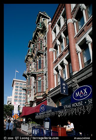 Gaslamp quarter street with historic buildings. San Diego, California, USA (color)