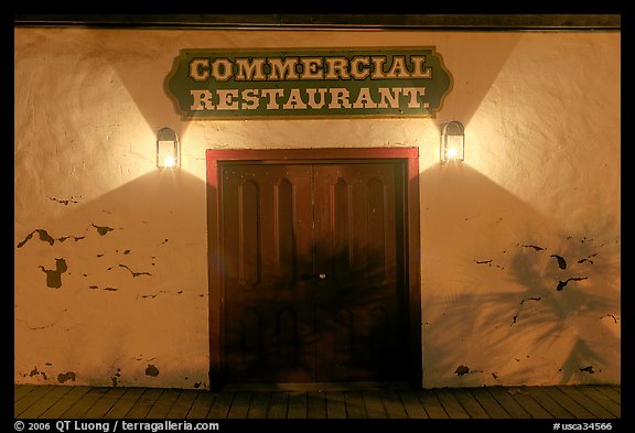 Facade and lights, Old Town State Historic Park. San Diego, California, USA (color)