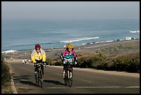 Bicyclists and ocean, Torrey Pines State Preserve. La Jolla, San Diego, California, USA (color)